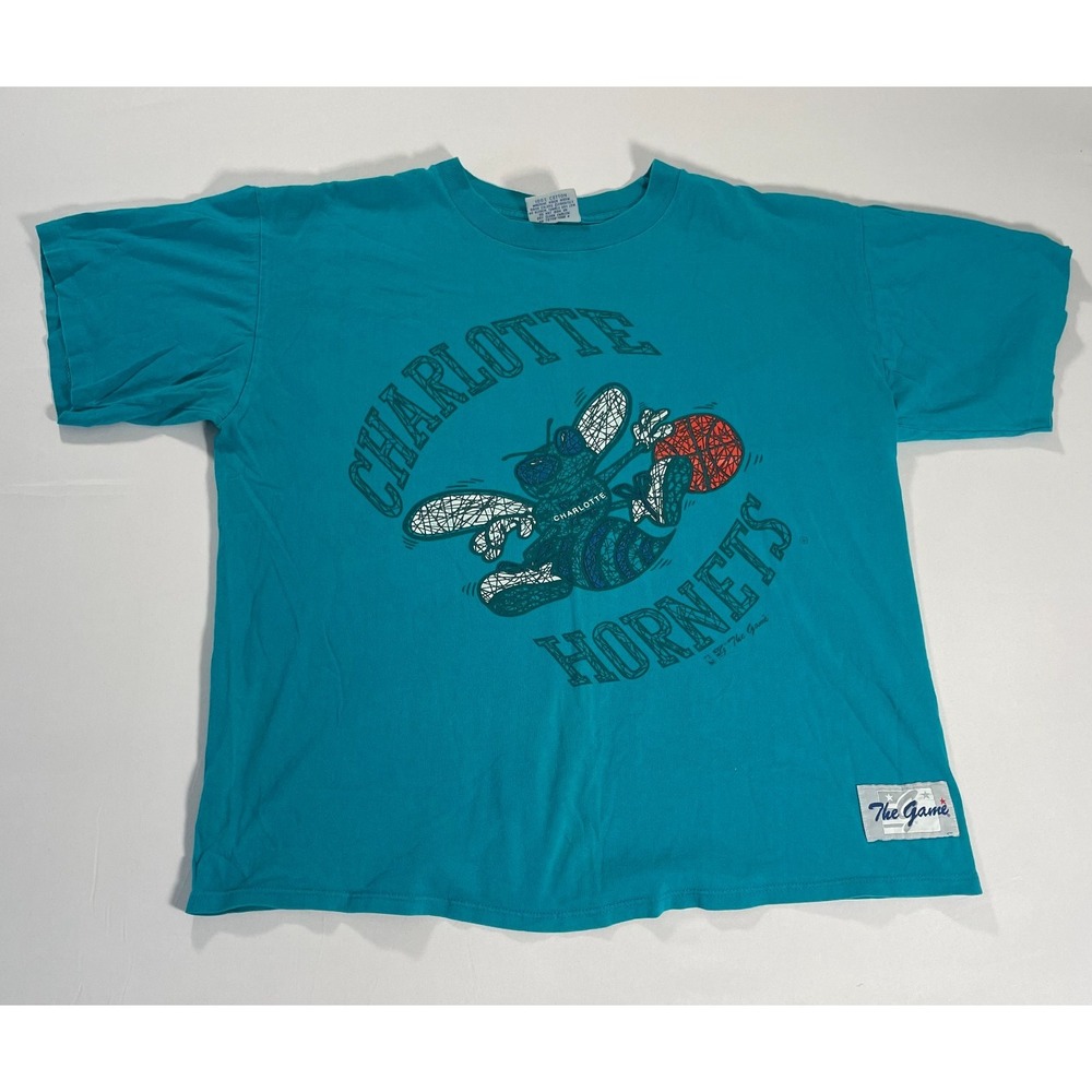 VTG THE GAME Charlotte Hornets NBA Basketball Graphic T Shirt 90s Blue Size XL